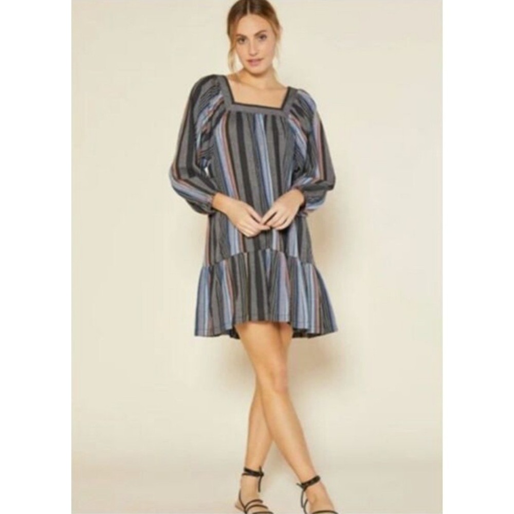 Outerknown Miro Mini Dress Striped Boho Organic Cotton Ruffle Swing‎ New XS